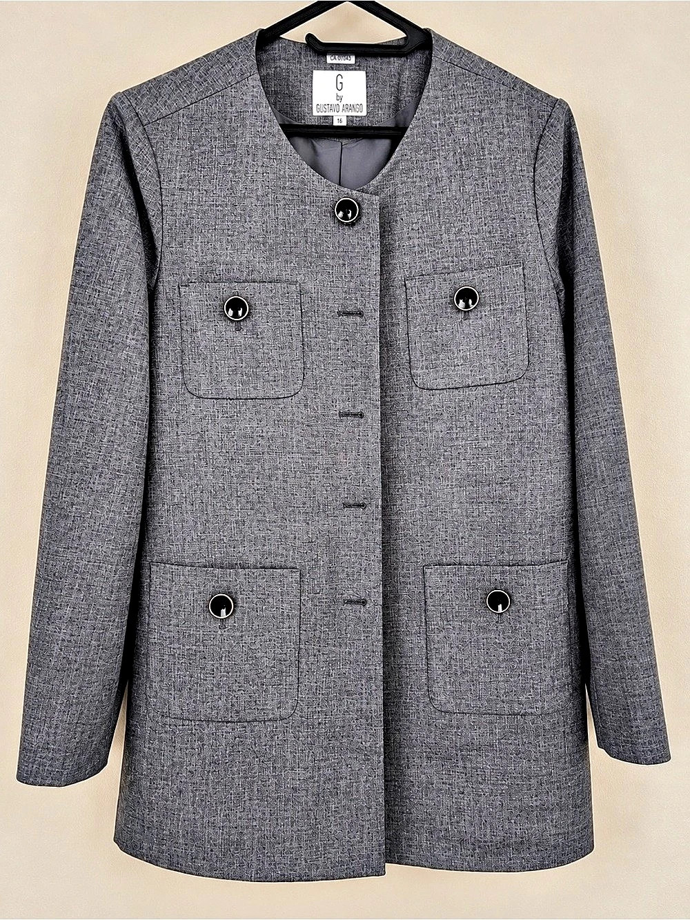 G by Gustavo Arango Gray Button-Front Jacket Size 16 NWT